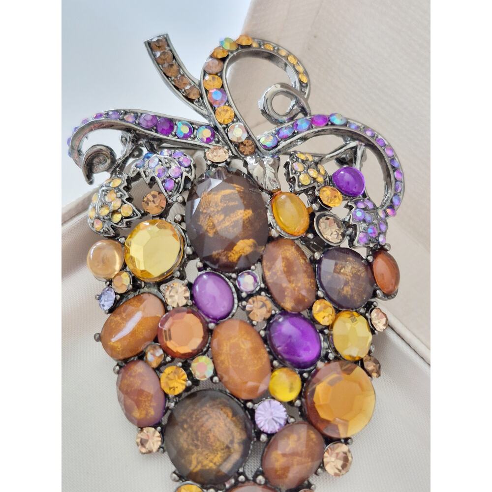 Large Grape Multi-color Rhinestone Brooch - Picture 2 of 5